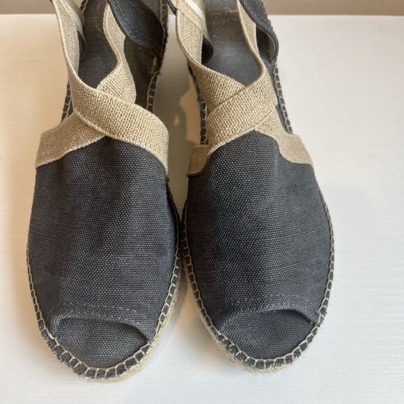 Toni Pons Espadrille Shoes Wedge Blue Cream Spain Cottagecore 41 US 10 Boho Heel - Picture 2 of 6